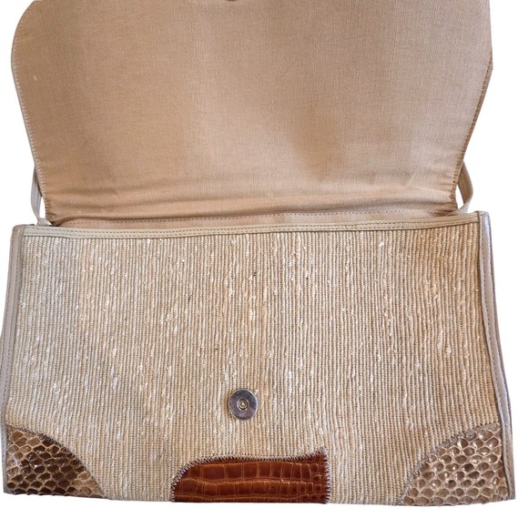 Vintage Palizzio 70s Snakeskin Leather Patchwork Clutch Shoulder Bag Boho - Picture 6 of 10